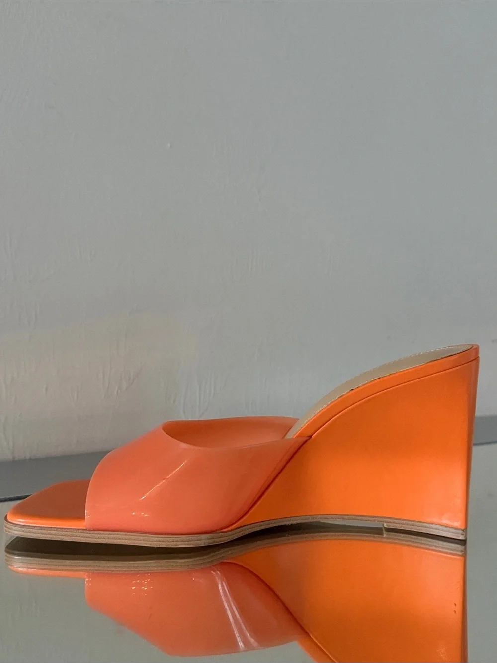 H&M Wedge Heel Mules Women’s Size 8 Orange Patent Square Toe